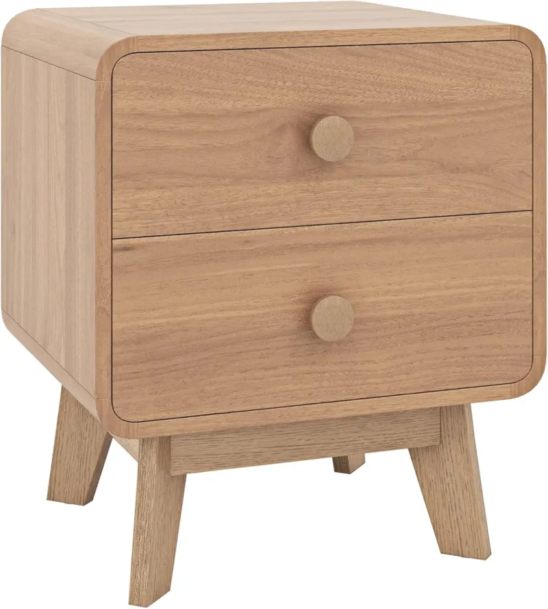 Wooden Mid-Century Modern Nightstand with 2 Drawers and Round Knobs - Image 8