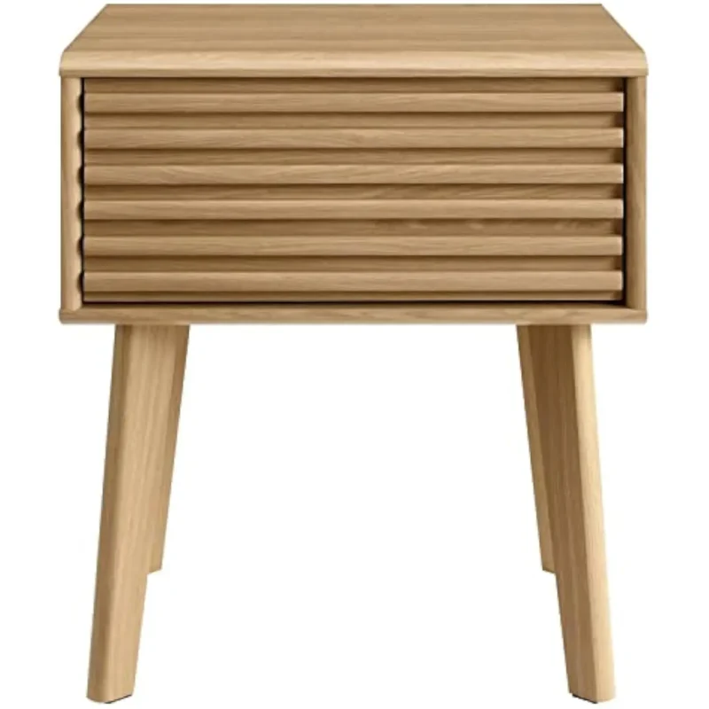 Oak Wood Square Mid-Century Modern Side Table with Storage Shelf - Image 3