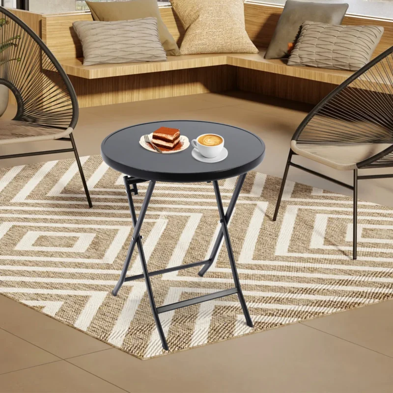 Round Metal Folding Coffee Table with 265 lbs Capacity - Indoor Outdoor Modern Side Table - Image 7