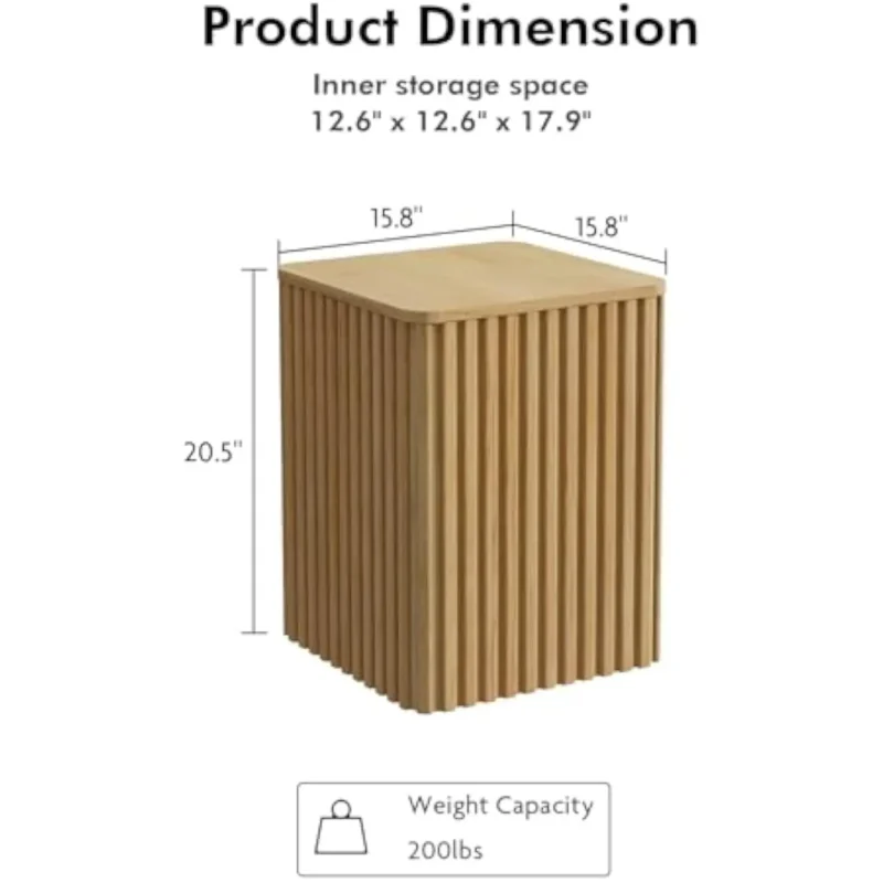 Square Wooden Fluted Side Table Set with Storage Modern Farmhouse End Tables - Image 2