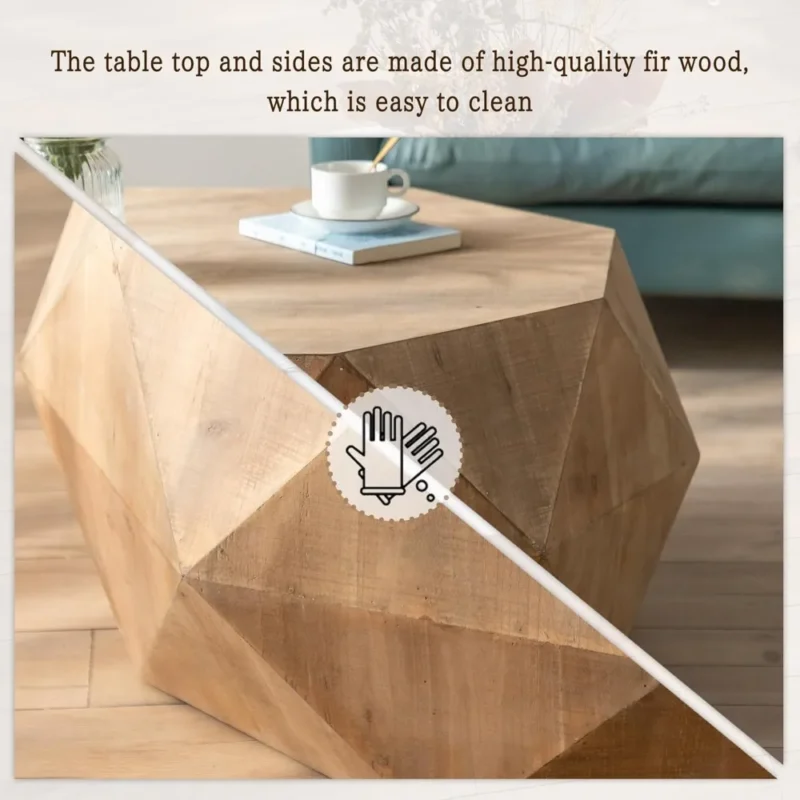 Round Wood Drum Coffee Table with Modern Farmhouse Style 38-inch - Image 5
