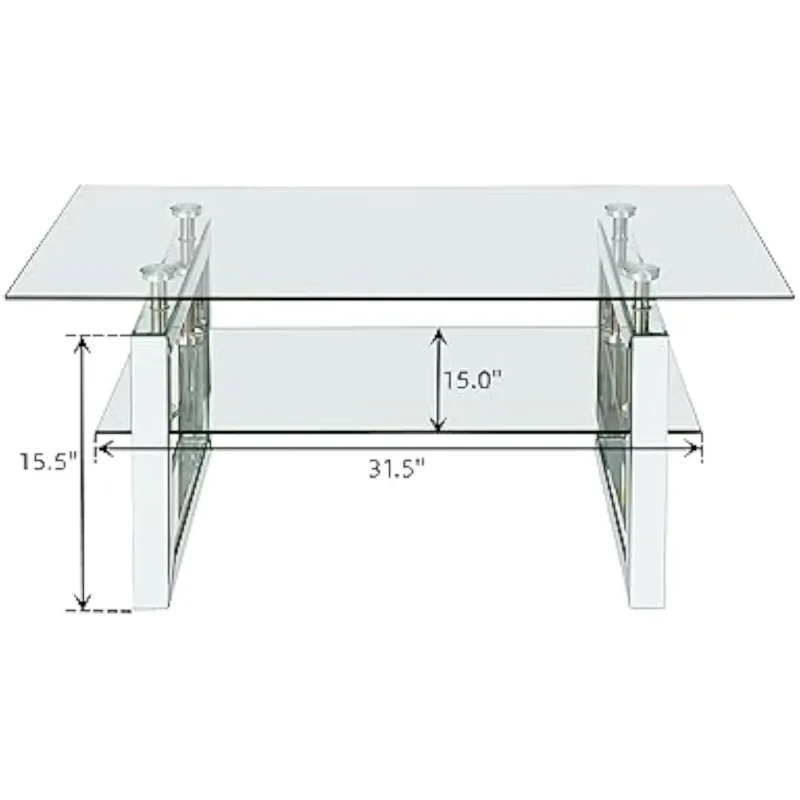 Rectangular Mirrored Glass Mid-Century Modern Coffee Table with Steel Frame - Image 5