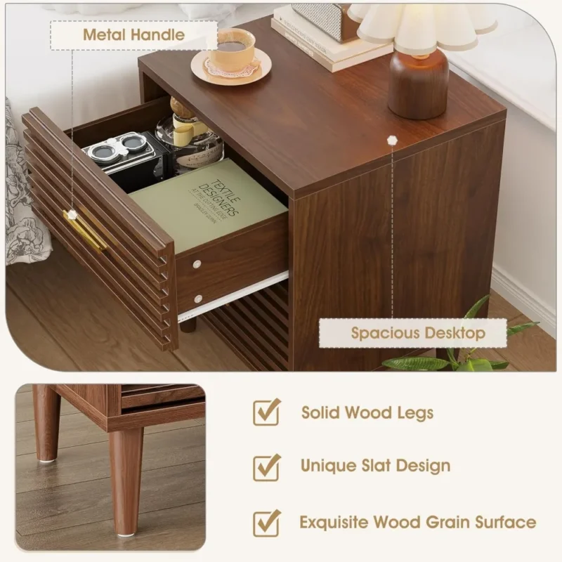Wooden Two-Drawer Mid-Century Modern Nightstand Set of 2 - Image 5