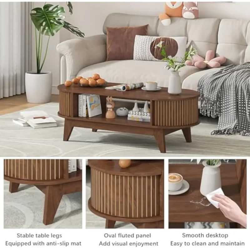 Rectangular Wood Mid-Century Modern Coffee Table with Hidden Storage Compartments - Image 3