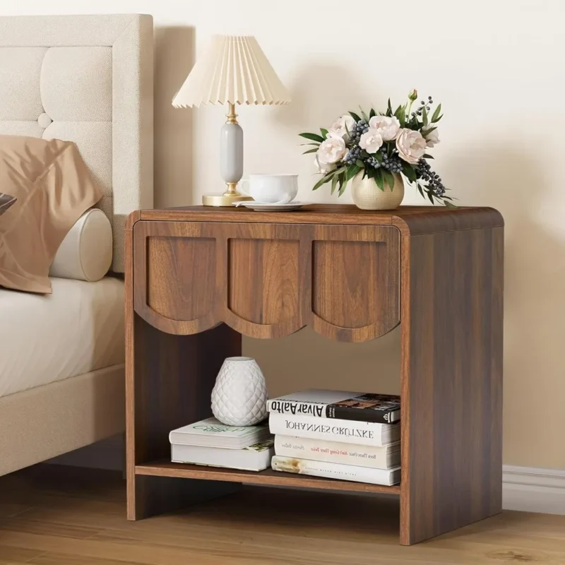 Wave Panel Wood Mid-Century Modern Nightstand Set of 2 - Image 2