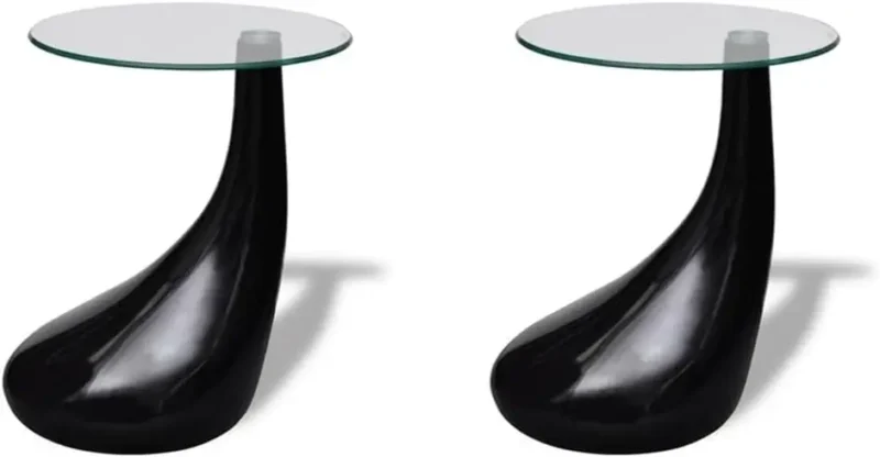 Round Glass Top Mid-Century Modern Coffee Table Set of 2 with Black Frame - Image 7