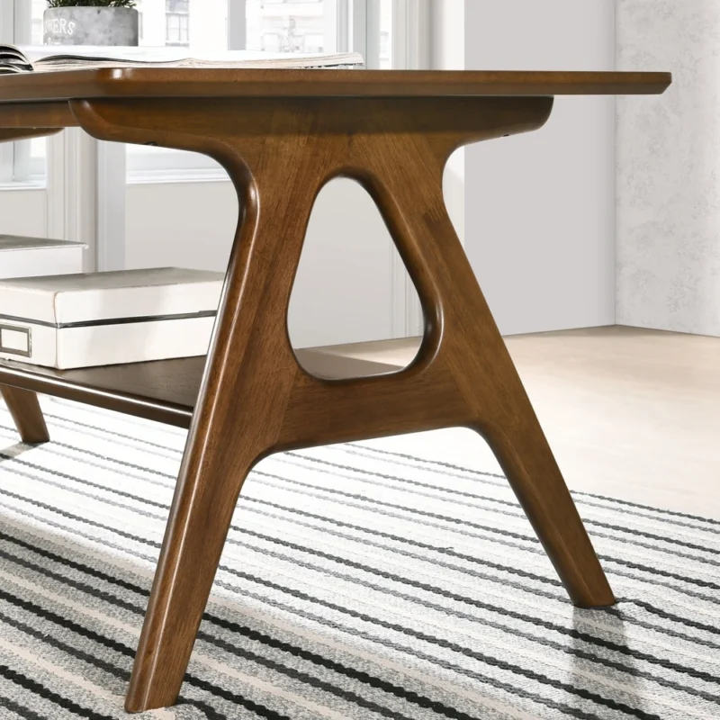 Rectangular Walnut Wood Mid-Century Modern End Table with Storage Shelf - Image 5