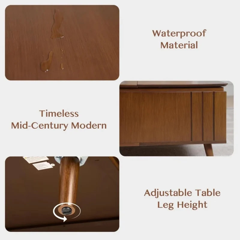 Square Wood Lift-Top Mid-Century Modern Coffee Table with Storage Compartment - Image 5