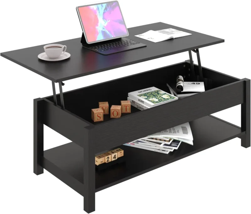 Rectangular Wooden Lift Top Mid-Century Modern Coffee Table with Hidden Storage - Image 7