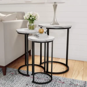 Round Nesting Marble Veneer Mid-Century Modern Side Tables Set of 3