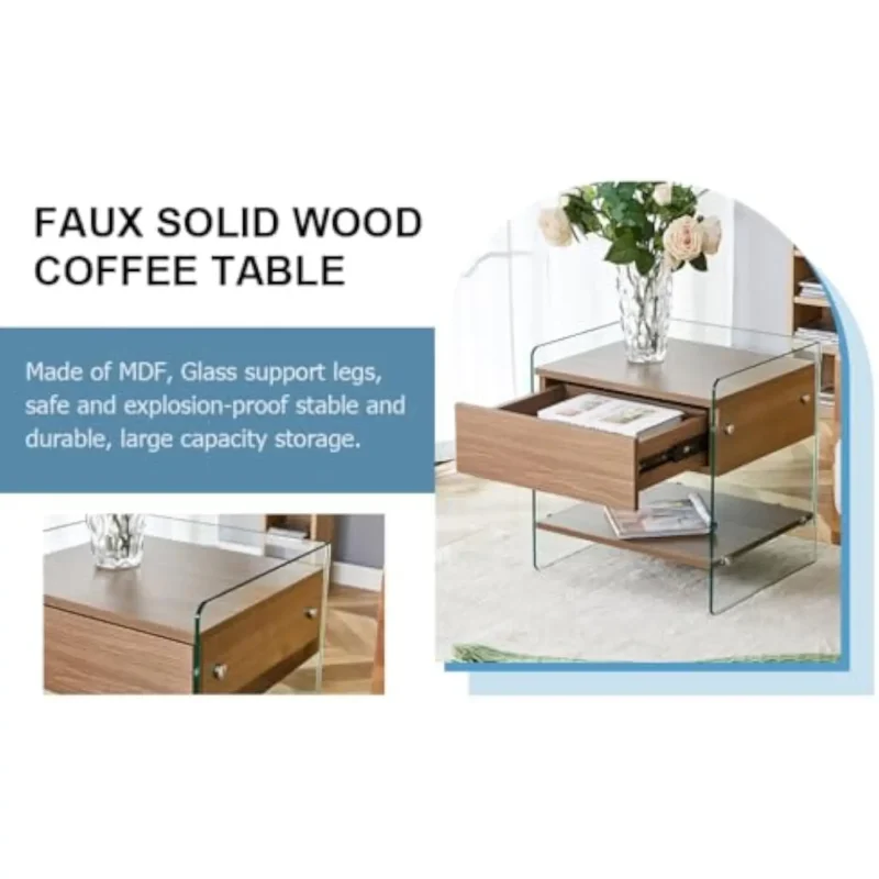 Round Glass Mid-Century Modern Coffee Table with Storage Drawer - Image 4