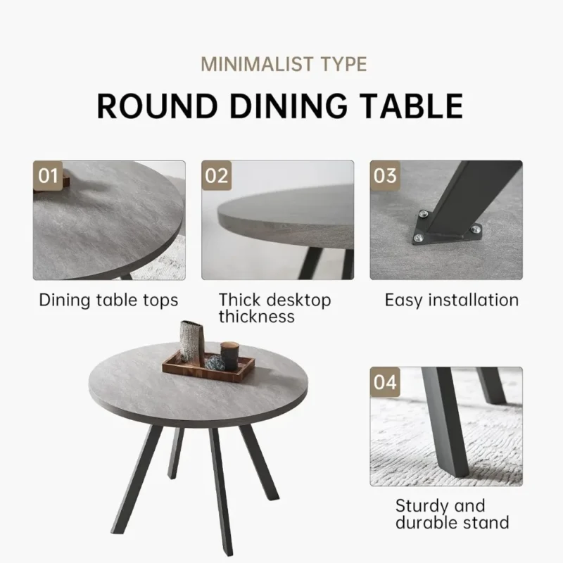 Round Walnut Wood Mid-Century Modern Dining Table with Tapered Legs - Image 6
