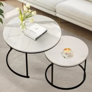 Round Walnut Wood Mid-Century Modern Nesting Coffee Tables Set