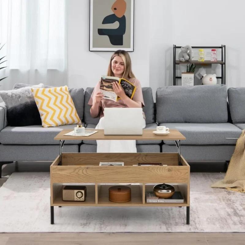 Rectangular Wooden Lift Top Coffee Table with Hidden Storage Compartment - Image 3