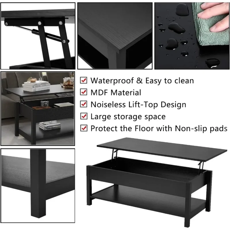 Rectangular Wooden Lift Top Mid-Century Modern Coffee Table with Hidden Storage - Image 6