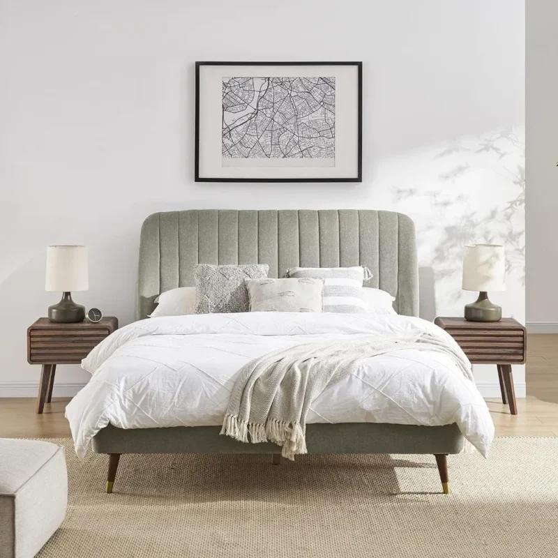 Modern Wooden Mid-Century Nightstand with Two Drawers - Image 3