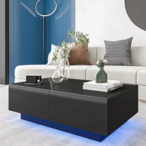 Rectangular Black High Gloss Coffee Table with 4 Drawers Modern Living Room Storage
