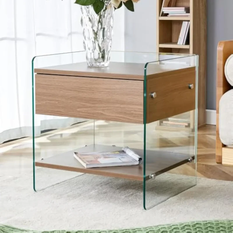 Round Glass Mid-Century Modern Coffee Table with Storage Drawer - Image 2