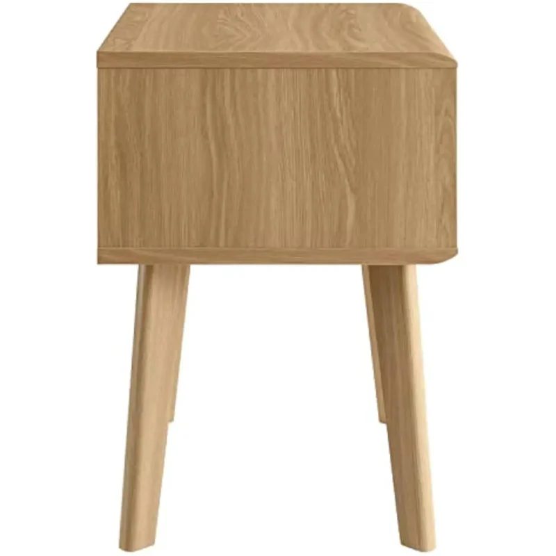 Oak Wood Square Mid-Century Modern Side Table with Storage Shelf - Image 5