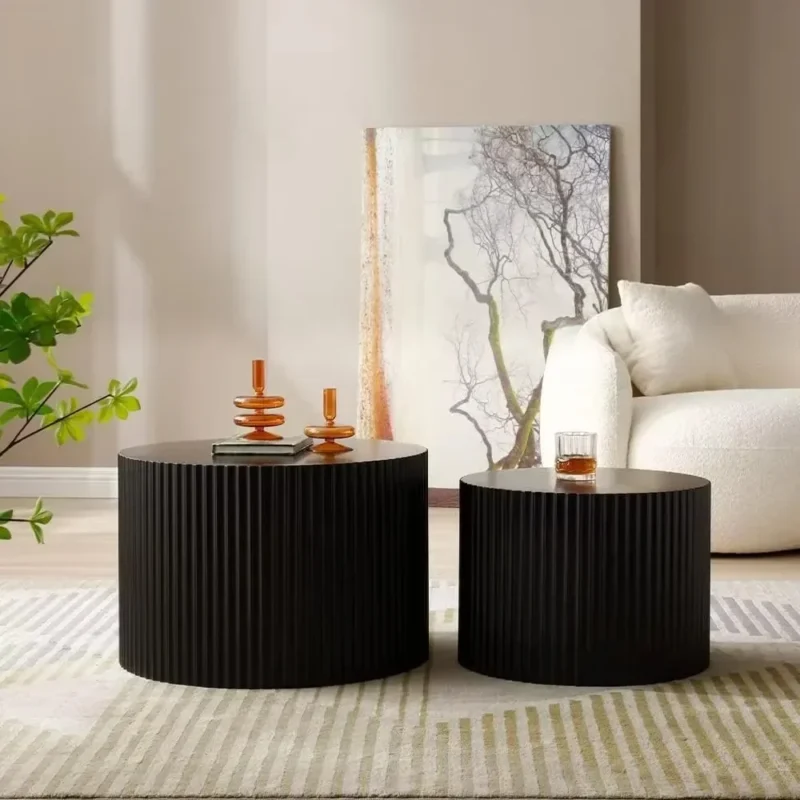 Round Nesting Wood Mid-Century Modern Coffee Table Set with Minimalist Design - Image 2