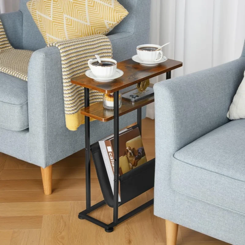 Slim Wooden Mid-Century Modern Side Table with Tapered Legs - Image 4
