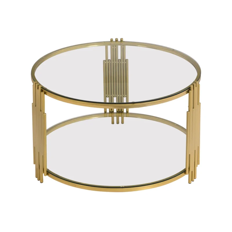 Round Glass Mid-Century Modern Coffee Table with Gold Metal Base - Image 7
