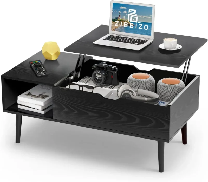 Rectangular Lift Top Mid-Century Modern Coffee Table with Hidden Storage - Image 8