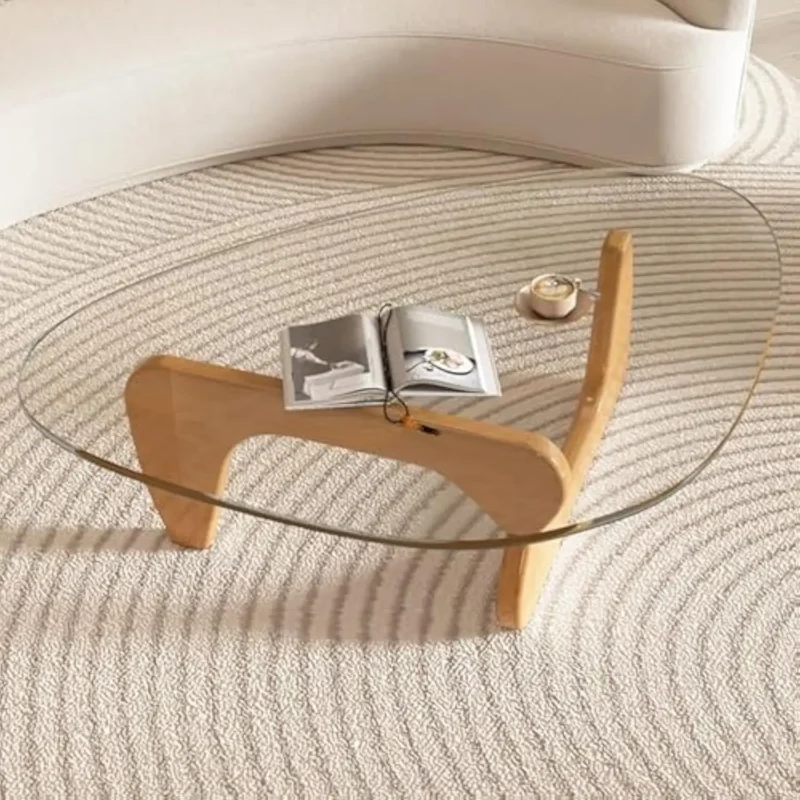 Triangular Glass Top Mid-Century Modern Coffee Table with Metal Frame - Image 4