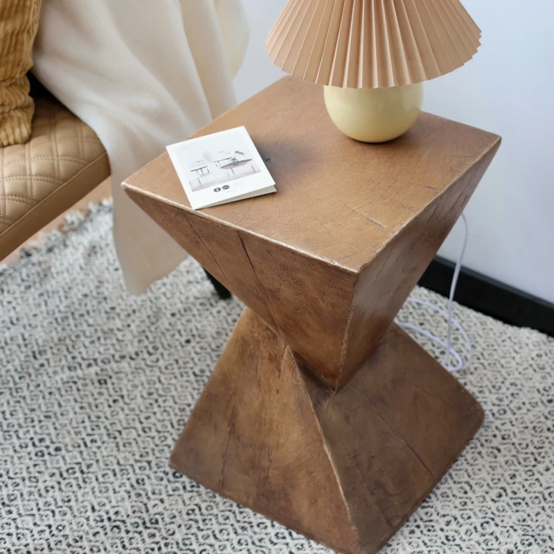 Triangular Lightweight Concrete Mid-Century Modern Side Table with Storage - Image 2