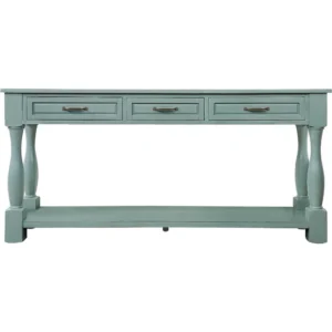 Rectangular Solid Wood Mid-Century Modern Console Table with Storage Drawer and Open Shelf