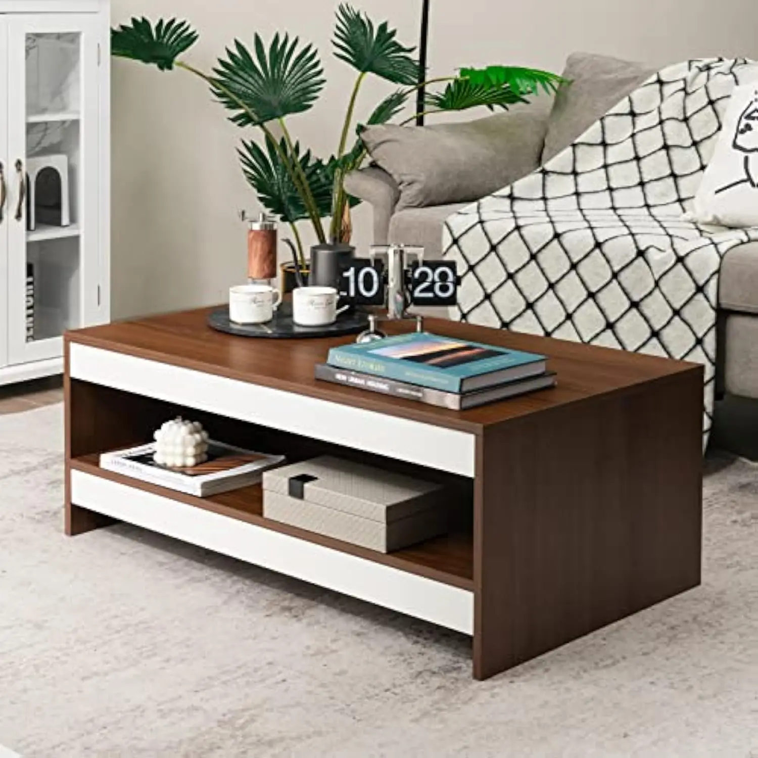 Rectangular wooden coffee table with functional storage shelf embodying Scandinavian simplicity