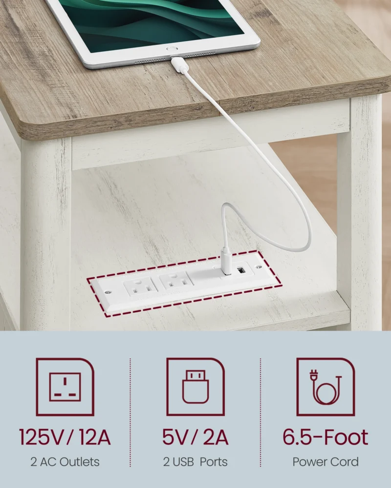 Rectangular Minimalist Modern Side Table with USB Charging Station and Dual Storage Drawers - Image 5