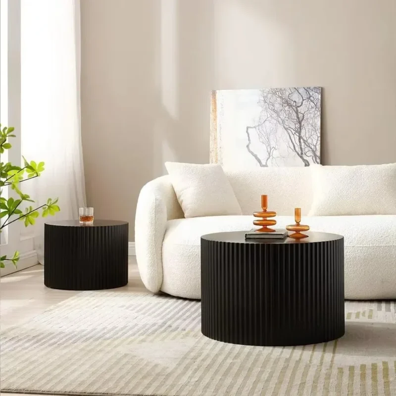 Round Nesting Wood Mid-Century Modern Coffee Table Set with Minimalist Design - Image 4