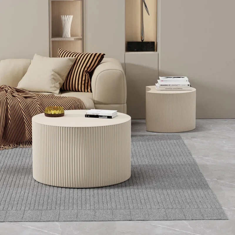 Round Nesting Mid-Century Modern Coffee Tables Set with Wave Design - Image 5