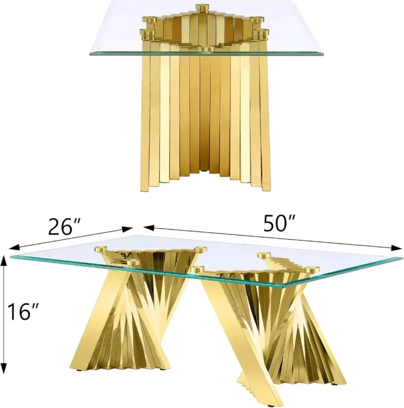 Rectangular Glass Top Mid-Century Modern Coffee Table with Gold Base - Image 2
