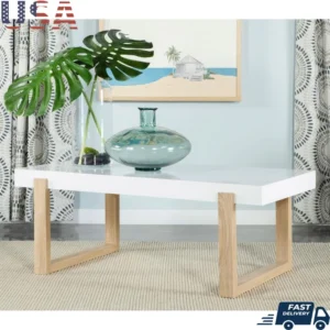 Rectangular Mahogany Mid-Century Modern Coffee Table with Storage and U-Shaped Legs