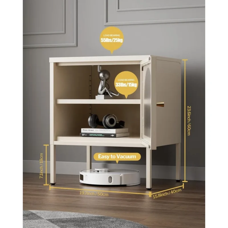Fluted Glass Rectangular Mid-Century Modern Nightstand Set with Steel Frame - Image 3