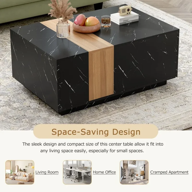 Rectangular Faux Marble Mid-Century Modern Coffee Table and TV Stand Set - Image 3