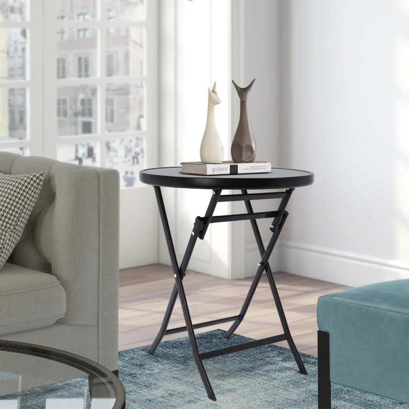 Round Metal Folding Coffee Table with 265 lbs Capacity - Indoor Outdoor Modern Side Table - Image 4