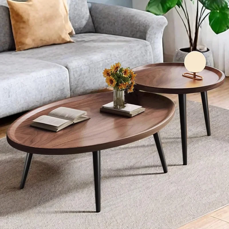 Oval Walnut Wood Mid-Century Modern Coffee Table with Nesting Side Table - Image 5