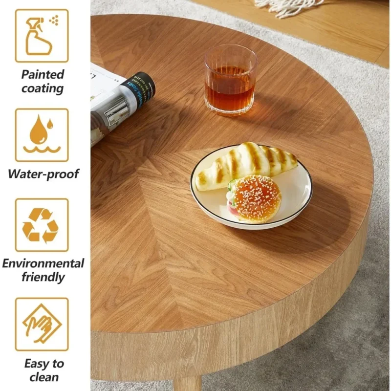 Round Nesting Solid Wood Mid-Century Modern Coffee Table Set of 2 - Image 4