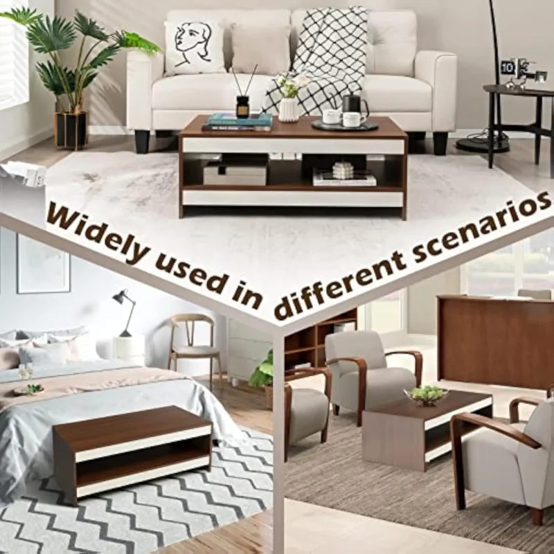 Rectangular Wood Mid-Century Modern Coffee Table with Storage Shelf - Image 6