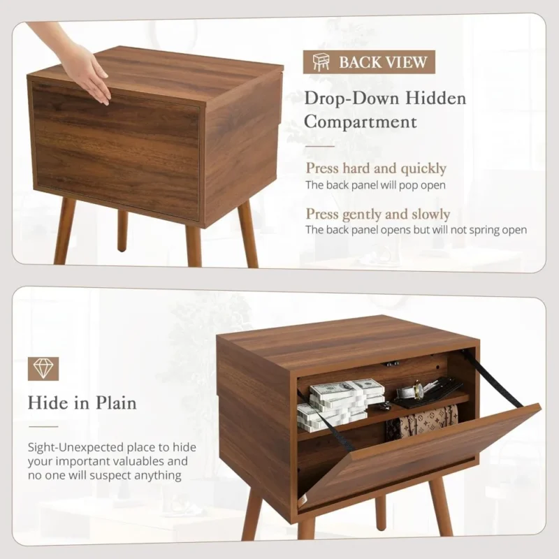 Wooden Mid-Century Modern Nightstand Set with Hidden Storage Compartment - Image 4