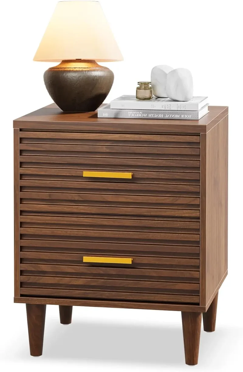 Wooden Two-Drawer Mid-Century Modern Nightstand Set of 2 - Image 7