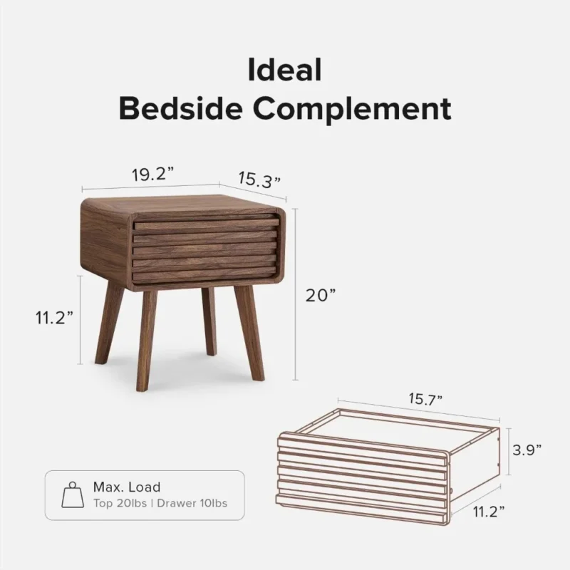 Modern Wooden Mid-Century Nightstand with Two Drawers - Image 2