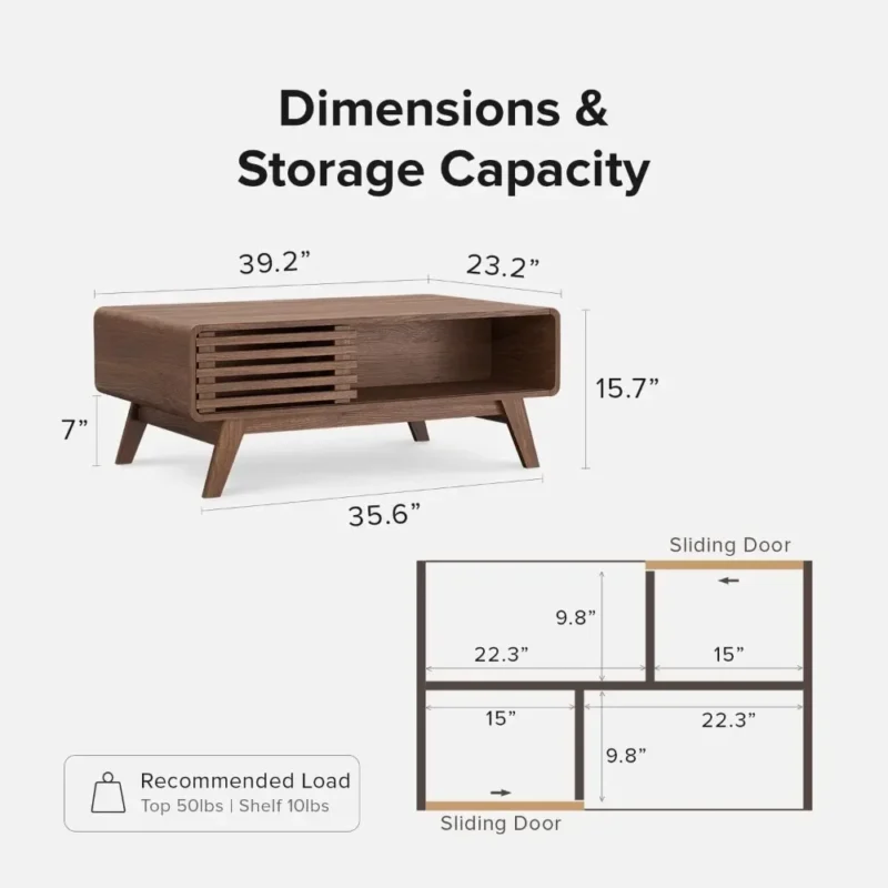 Rectangular Engineered Wood Mid-Century Modern Coffee Table with Storage - Image 2