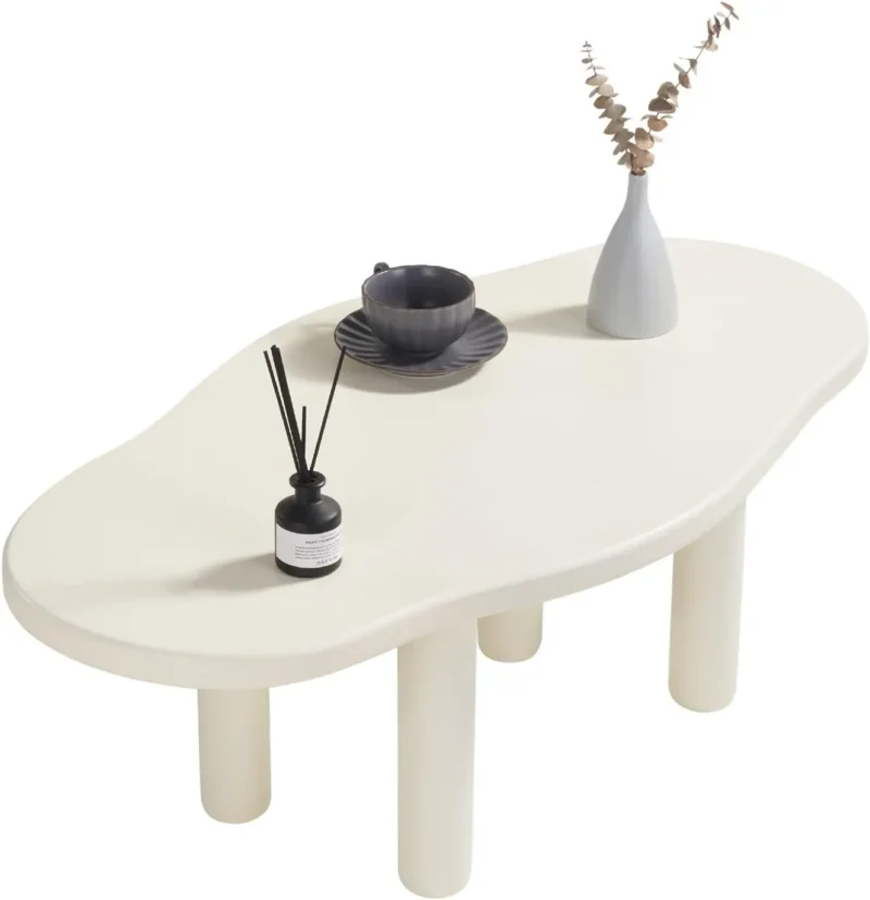 Organic Shape White Coffee Table with Tapered Legs Mid-Century Modern Cloud Design - Image 2