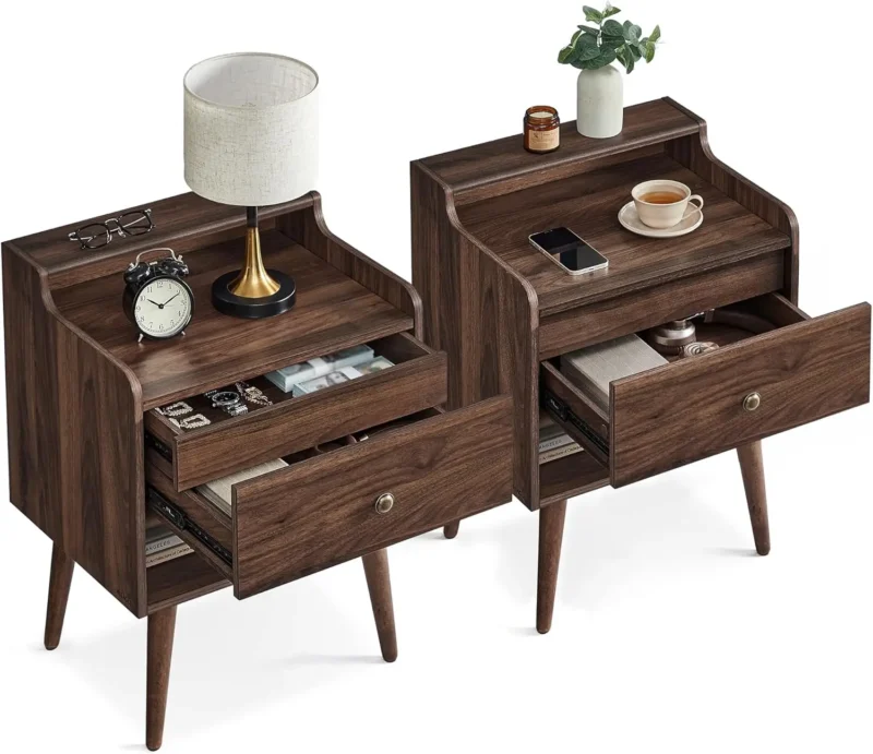 Modern Engineered Wood Mid-Century Nightstands Set of 2 with Hidden Drawers - Image 7