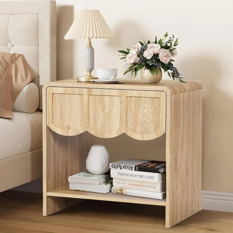 Wave Panel Wood Mid-Century Modern Nightstand Set of 2 - Image 11