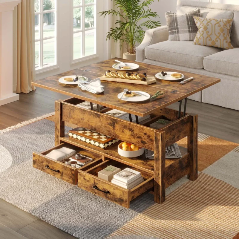 Rectangular Black Lift Top Coffee Table with Storage - 39" Modern Minimalist Design - Image 8